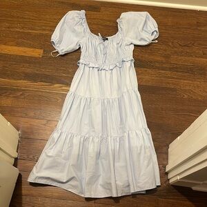 Blue puff sleeve midi dress